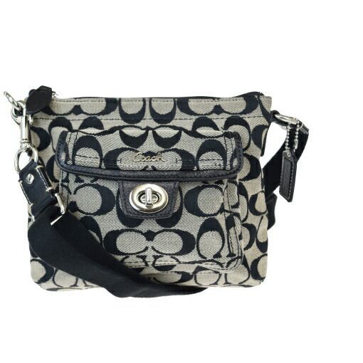 【中古】 コーチ(Coach) シグネチャー キャンバス，レザー ショルダーバッグ ブラック 03GB360