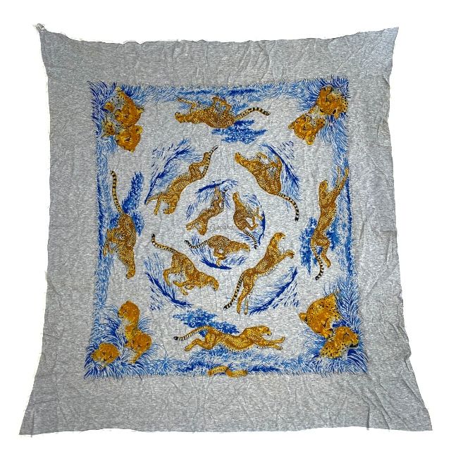 エルメス Guepards スカーフ カレ ヒョウ チーター 正方形 110×110cm タグ付き コットン ライトグレー オレンジ ブルー HERMES