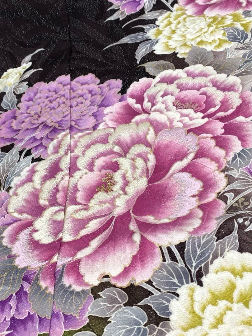 振袖 MERCURYDUOR 仮絵羽 京友禅 牡丹 正絹 未仕立て品 八掛付き