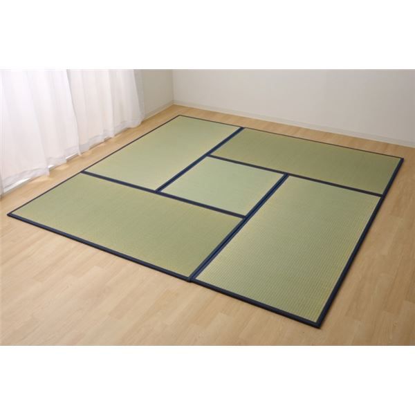 日本製 い草 置き畳|ユニット畳 ネイビー 4.5畳セット 82×164cm4枚＋82×82cm1枚 軽量 抗菌 防臭 連結ジョイント付 代引不可