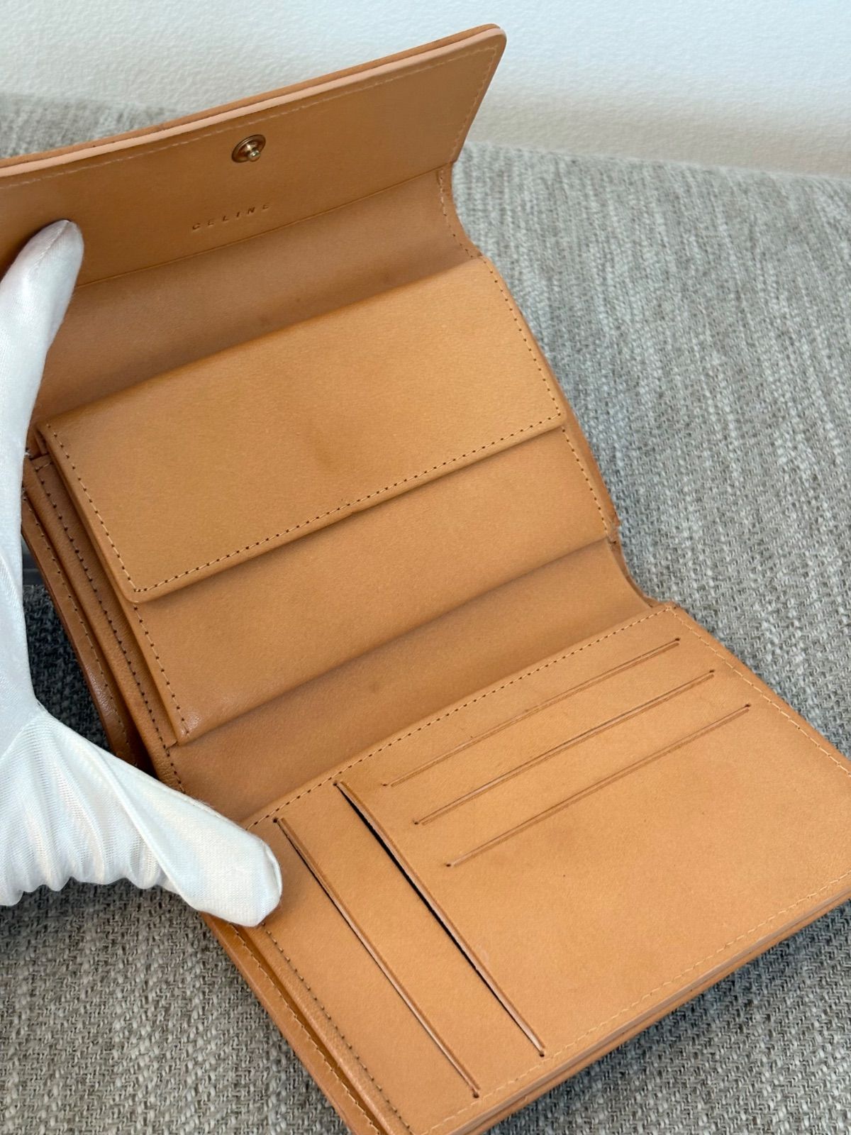 CELINE Cマカダム キャンバス レザー 2つ折り財布 美品】セリーヌ Cマカダム柄 キャンバス レザー 折り財布