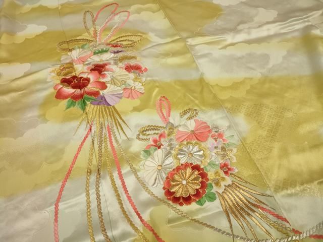 4k2298 振袖　正絹　袷　金駒　蘇州　刺繍　赤　金色　白　銀色　黄色　花柄 楽天市場】【新品】 振袖 袷 着物 正絹 絹 刺繍 水色 扇 四季の