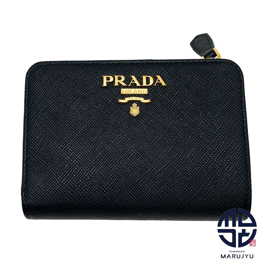 PRADA プラダ 黒 ブラック ロゴゴールド サフィアーノ 財布