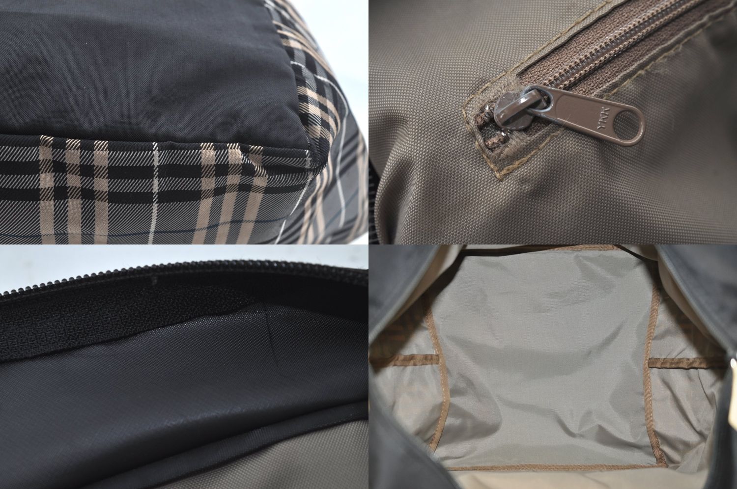 BURBERRY BLUE LABEL バーバリーブルーレーベル チェック柄 ショルダートートバッグ ナイロン レザー グレー ブラック L2720