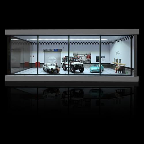 1/43・乱張り＆モザイクタイル・ディスプレーBOX / 照明付ネオジオラマ 新品※未使用] ジオラマ 1/43スケール 車庫モデル LED照明付き