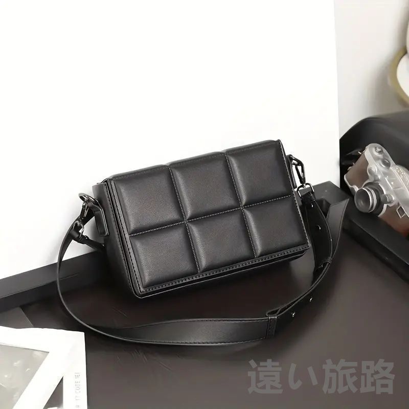 メンズ新しいトレンディなチェック柄ソフト PU レザーバッグ、ビジネスカジュアルメンズバッグ、クロスボディショルダーバッグ小さなスクエアバッグ