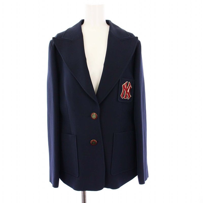 グッチ GUCCI MLB NEWYORK YANKEES テーラードジャケット 紺ジャケ GGボタン 44 ネイビー 542267 |KH
