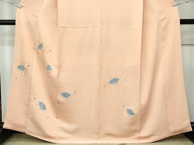 平和屋本店■極上 京都祇園の老舗 ぎをん齋藤 訪問着 中国三大刺繍 相良刺繍 檜扇文 鬼しぼ縮緬 洒落柿色地 たとう紙付き 逸品 CZAA3586s5 平和屋本店□極上 京都祇園の老舗 ぎをん齋藤 訪問着 中国三大刺繍