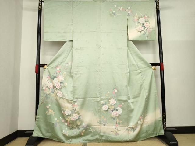 平和屋着物○上質な小紋 色紙重ね花鳥文 黒地 金彩 正絹 逸品 AAAW2641cs