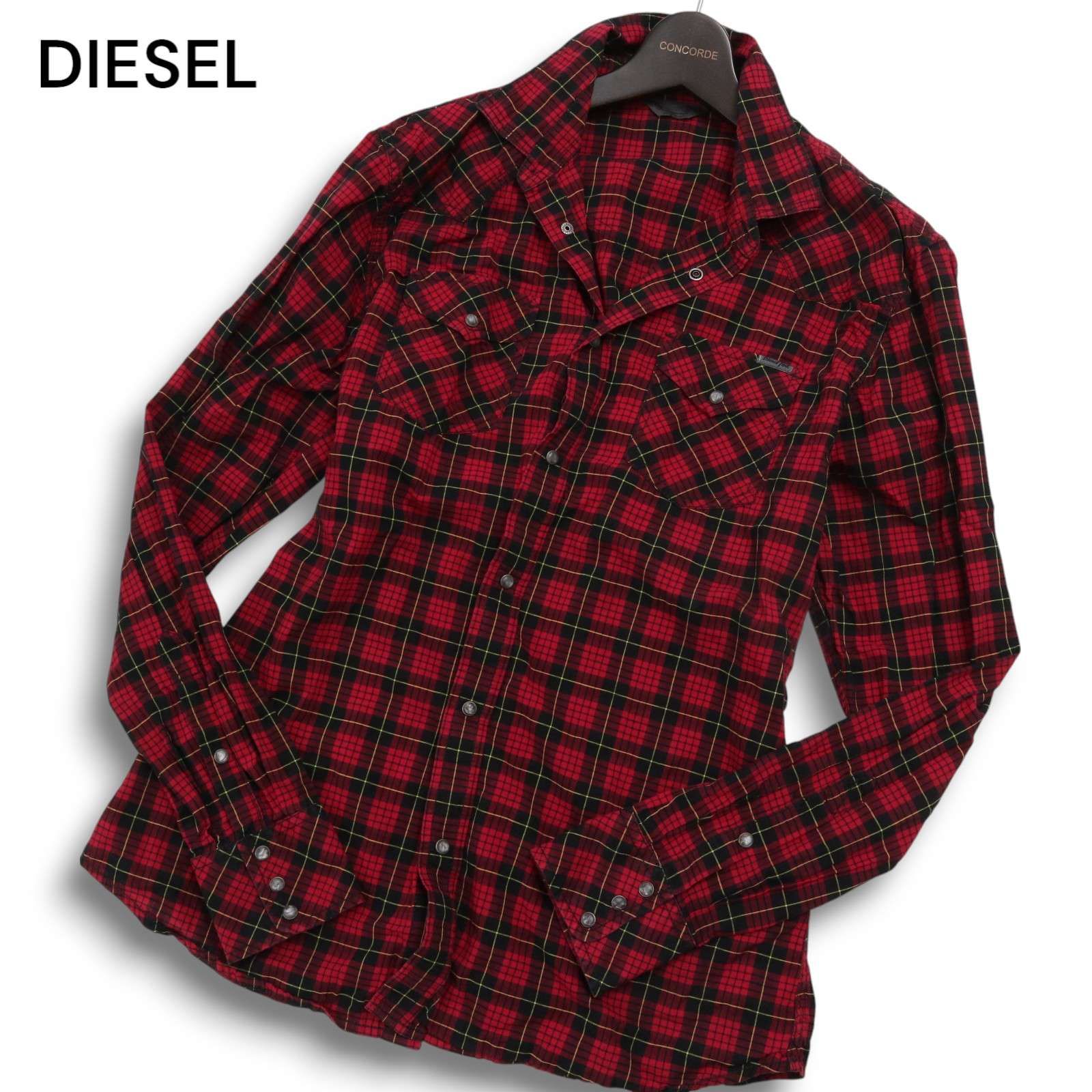 DIESEL ディーゼル 通年 ロゴ☆ 長袖 ウエスタン チェック シャツ Sz.L 