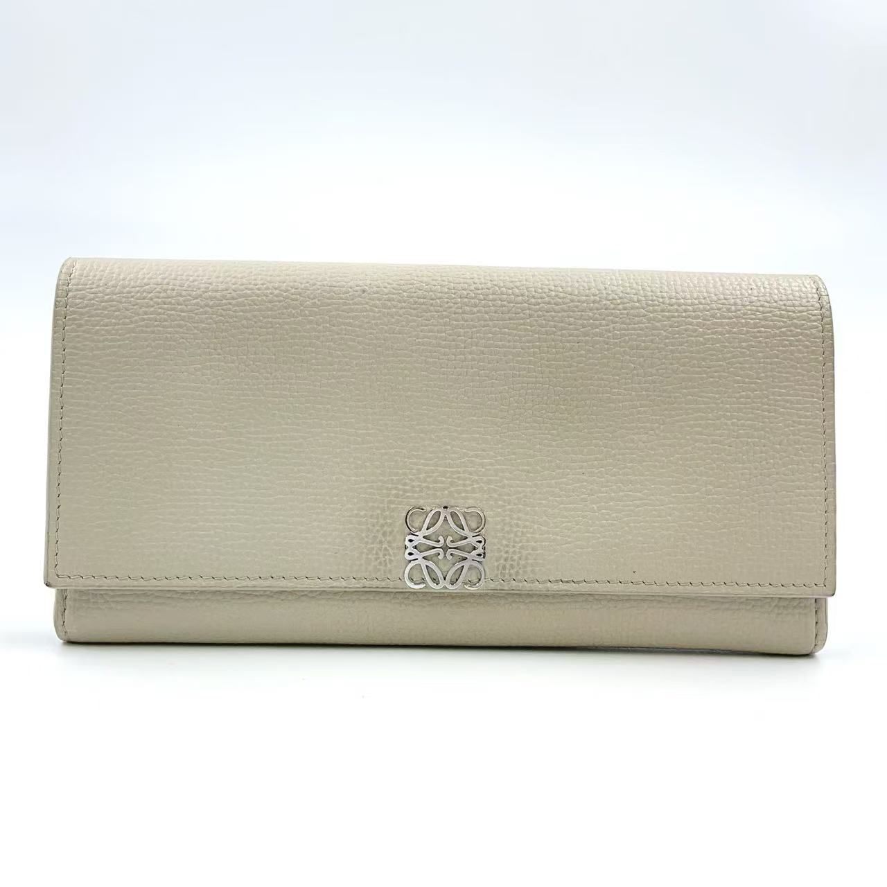 LOEWE 二つ折り長財布 アナグラム コンティネンタルウォレット レザー ベージュ 財布 シルバー C821ACWX07