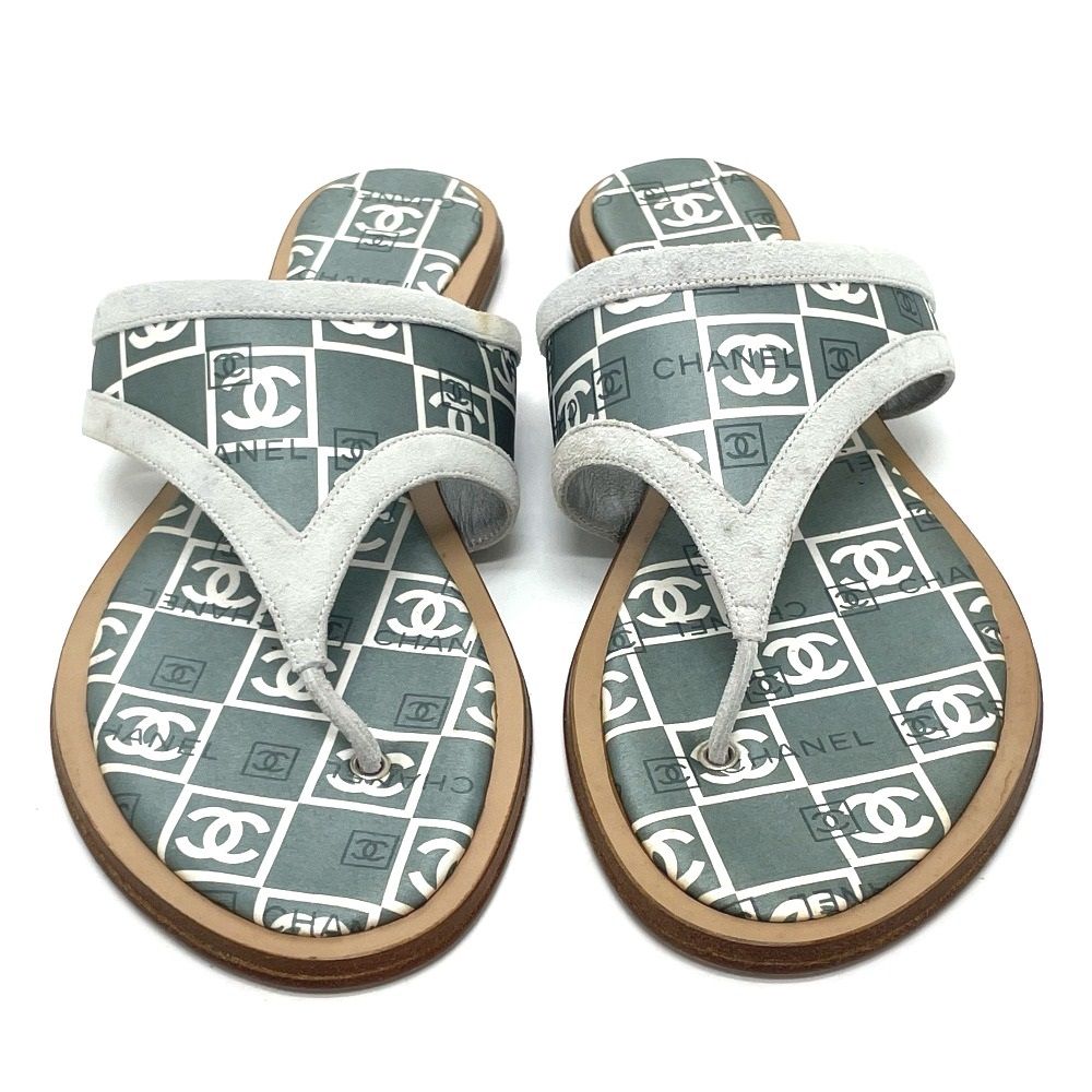 シャネル CC ココマーク ペタンコ フラット サンダル ウッド グリーン  
