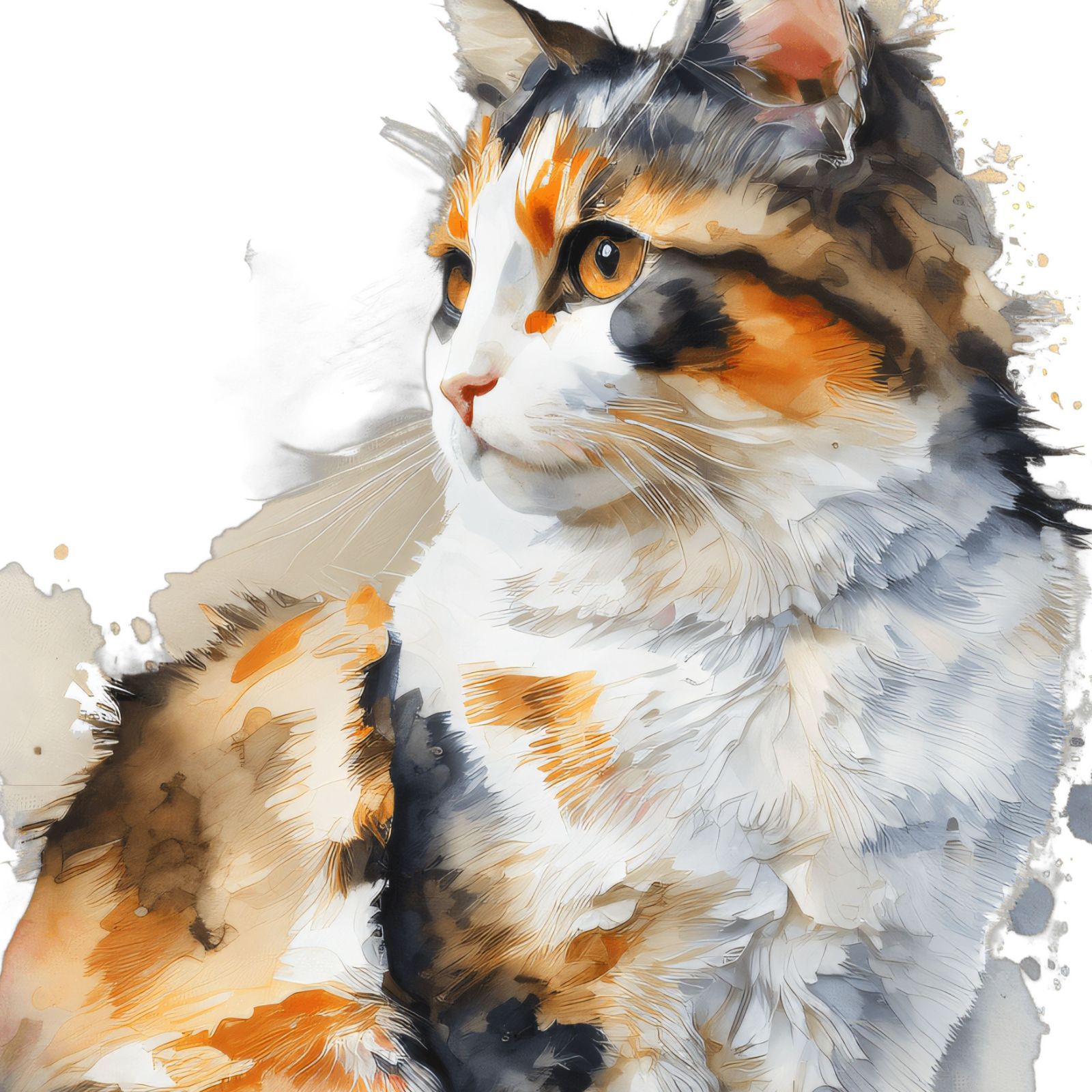 絵画 猫 水彩 ねこ 猫の絵 猫のイラスト cat art watercolor 猫の水彩画 ペット愛好家アート 猫の肖像画 縞模様の猫