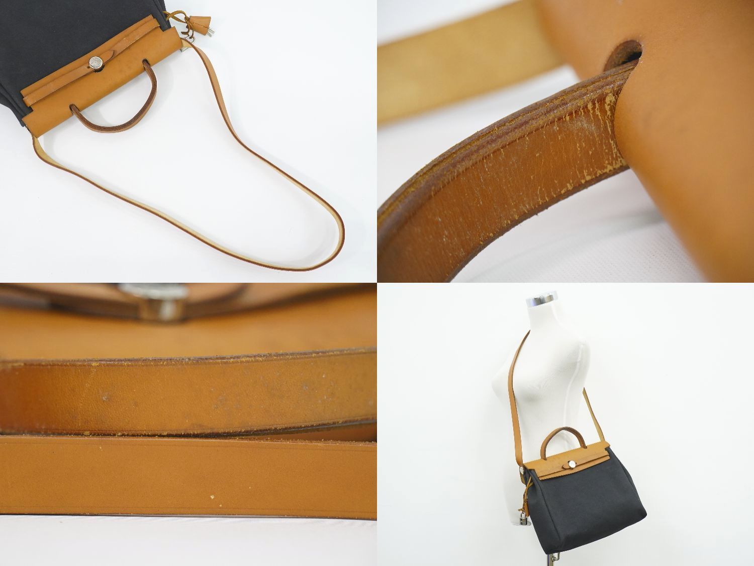 本物 エルメス HERMES エールバッグ トワルオフィシエ レザー 2WAY ショルダーバッグ ハンドバッグ □D刻 2000年 ブラック ブラウン Herbag バッグ 中古 本物 エルメス HERMES エールバッグ トワルオフィシエ レザー 2WAY