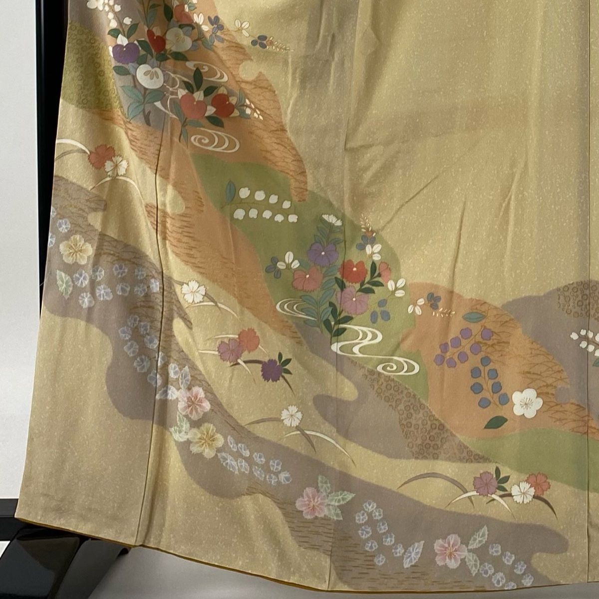 訪問着 身丈165cm 裄丈66cm M 袷 橘 雪輪 金彩 ベージュ 正絹 秀品