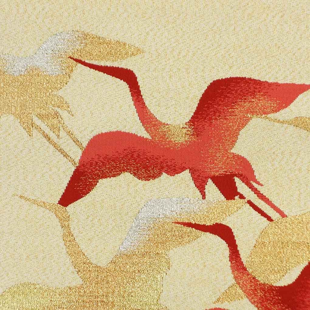 新作製品【100％品質保障】 名古屋帯 幅30.5cm 長さ340cm レディース 鶴 秋冬春用 正絹 シルク ゴールド やや難 安田織楽 リメイク リユース リサイクル 呉服のきくや 人気ブランドも見つかる!