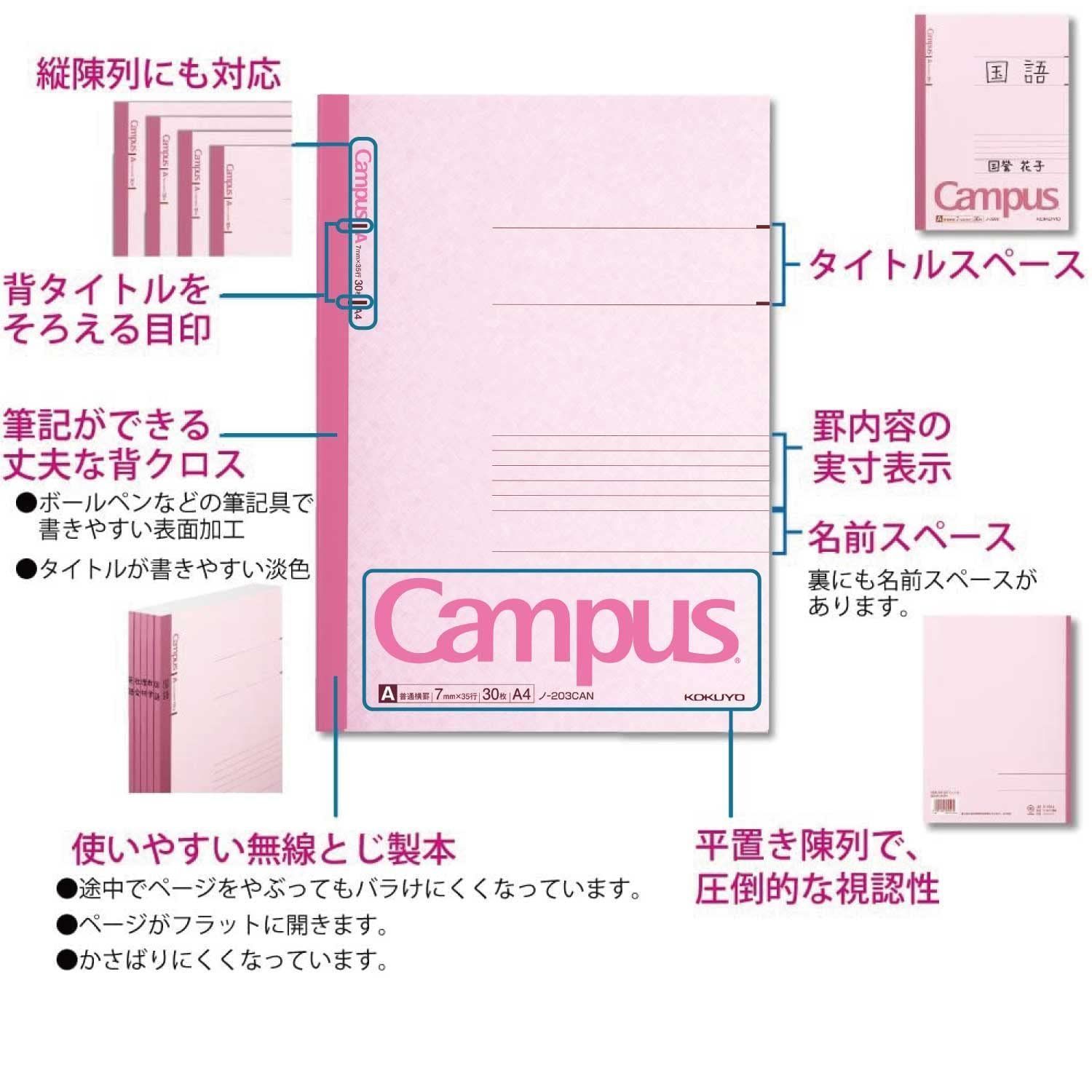 【新着商品】ノート キャンパスノート A4 カラー表紙 コクヨ 5色パック A罫 ノ-203CAX5