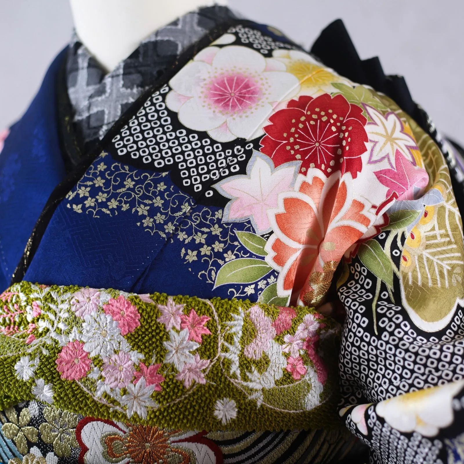 振袖フルセット 振袖セット 振袖 Lサイズ 青×松竹梅 美品 成人式 着物 晴れ着 7点フルセット F-349 振袖フルセット 振袖セット 振袖 Lサイズ 中古 青×松竹梅 美品 成人式