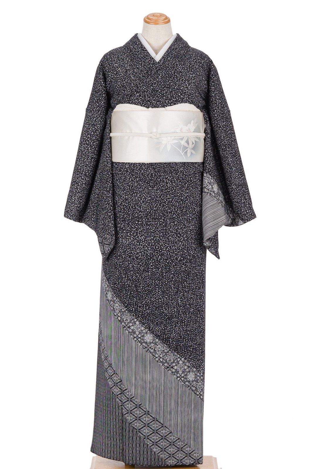 訪問着 道長取りに縞や花 ゆったりサイズ