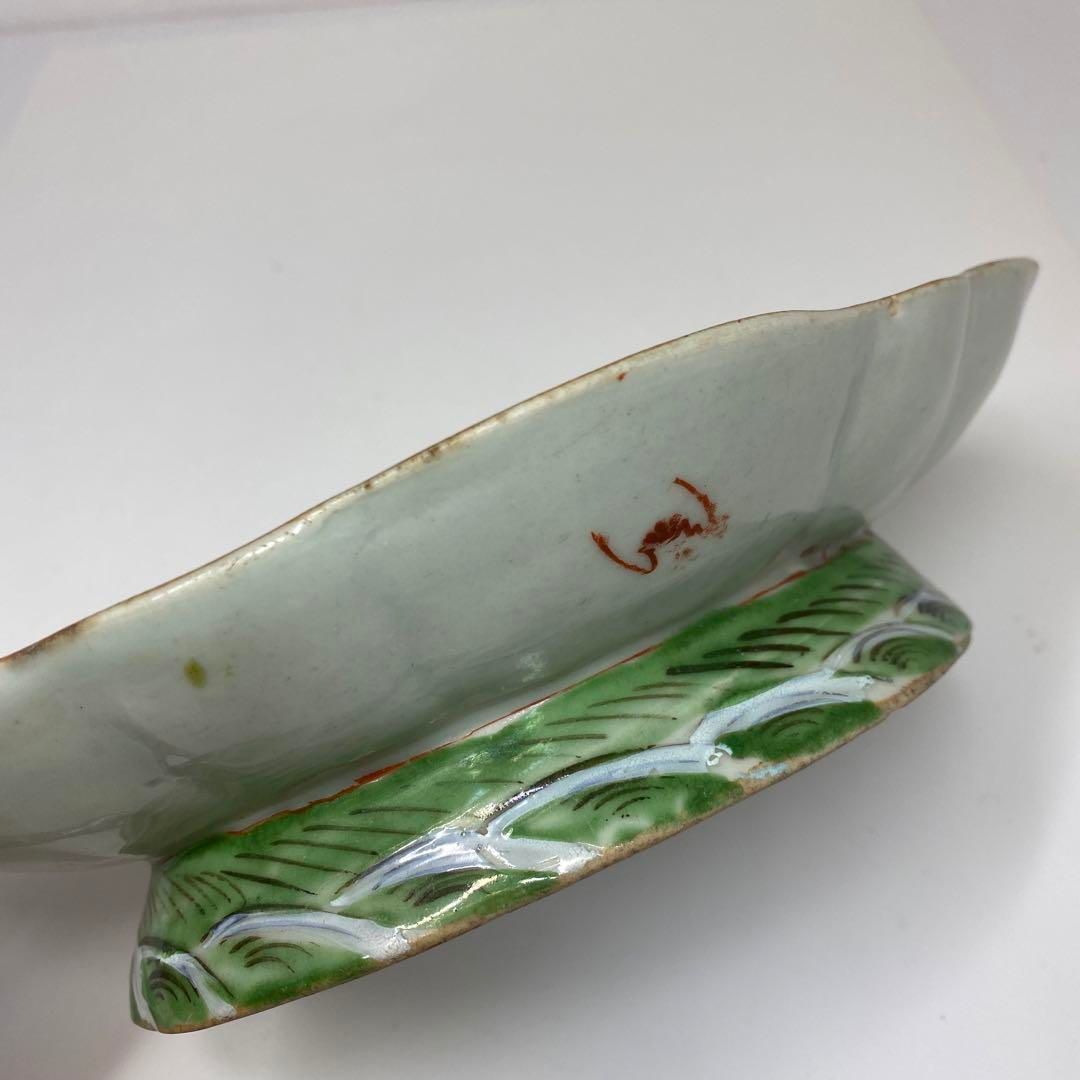 中国清時代　粉彩人物画　長皿　幅約22㎝　タエサ　東さ6-1201② 中国清時代 粉彩人物画 長皿 幅約22㎝ タエサ 東さ6-1201②