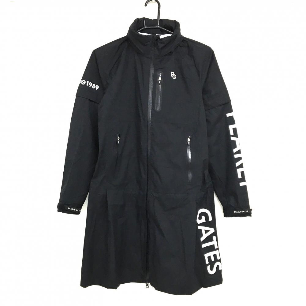 パーリーゲイツ 2WAYレインワンピース 黒×白 総柄地模様 フード収納可 袖着脱可 レディース 0 S ゴルフウェア PEARLY GATES