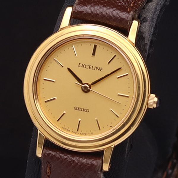 良品 セイコー 7321-0790 エクセリーヌ ラウンド ゴールド文字盤