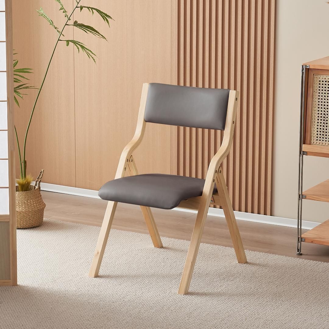 グレー 2脚　ダイニングチェア PU 木製 介護チェア イス 折りたたみチェア グレー 2脚ダイニングチェア PU 木製 介護チェア イス 折りたたみチェア