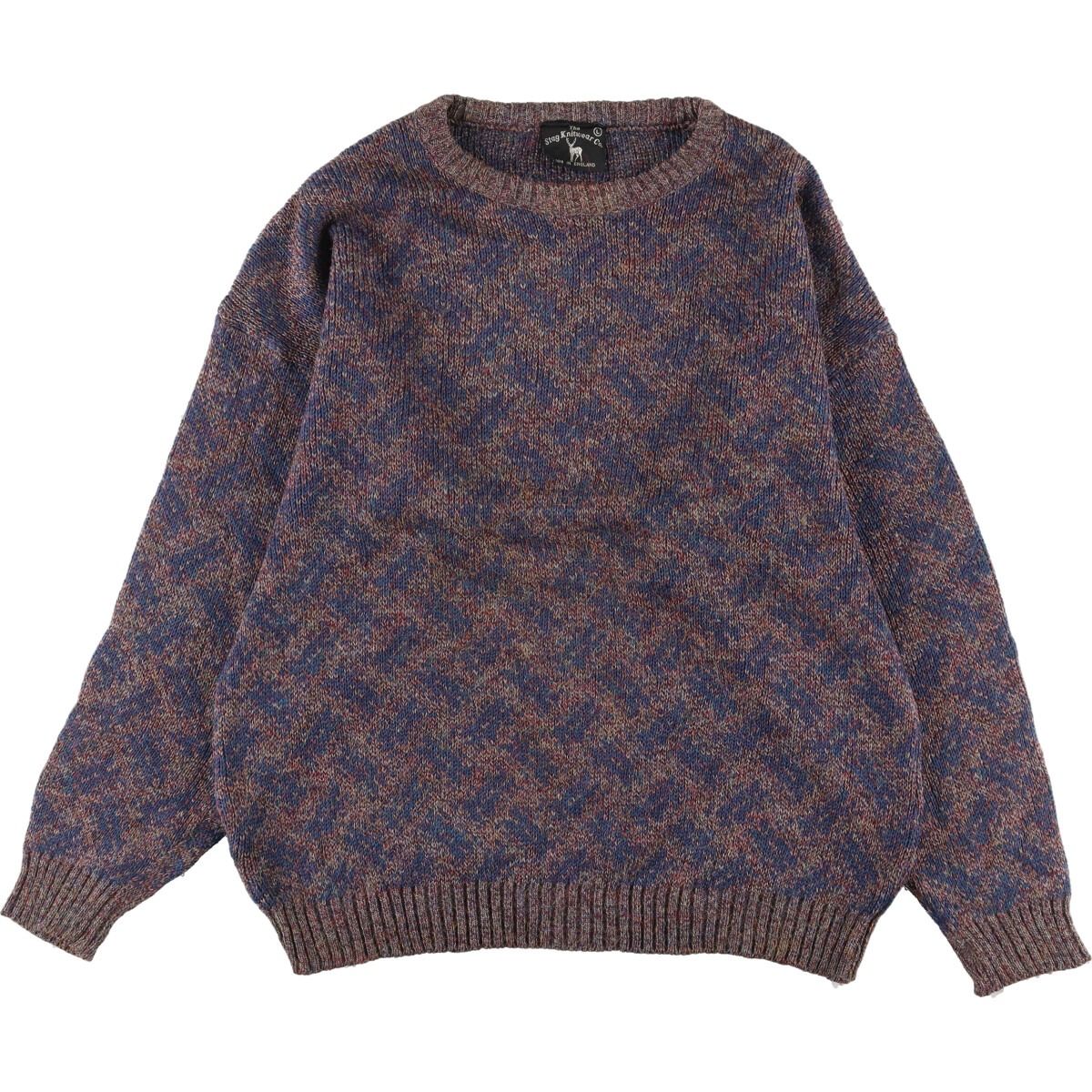 古着 Stag Knitwear Co 総柄 ウールニットセーター 英国製 メンズXL 