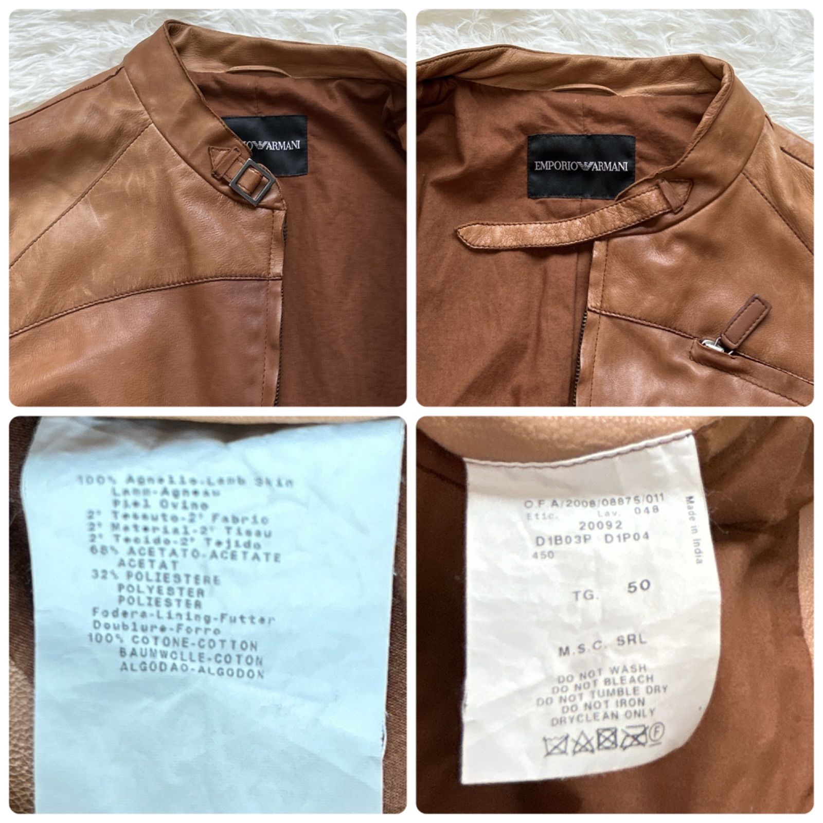 エンポリオアルマーニシングルライダースジャケットラムレザーXL