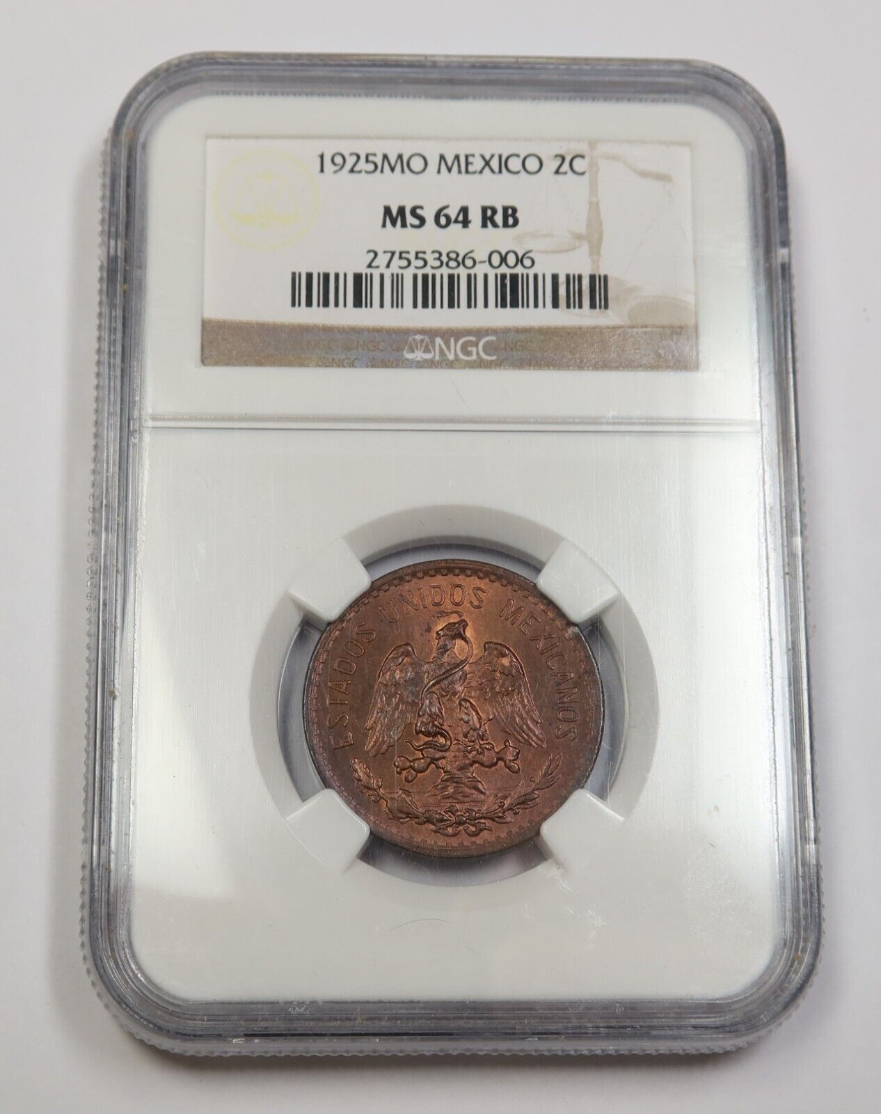 1925-Mo NGC MS64 RB | MEXICO - Td Dos Centavos Two Cent 2C Coin
