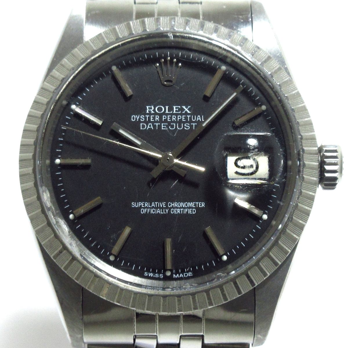 ROLEX(ロレックス) 腕時計 デイトジャスト 1603 メンズ SS/20コマ(2コマ落ち)/エンジンターンドベゼル/プラ風防/要OH 黒