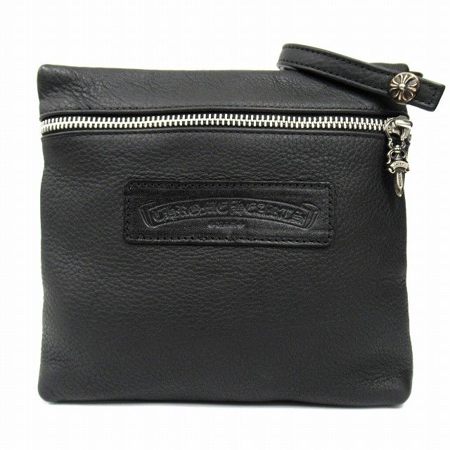 極美品 クロムハーツ CHROME HEARTS ダイパーバック ポーチ 小物入れ ベビーレザー ダガージップ クロスボタン ロゴ レザーパッチ SV925 黒 ブラック メンズ レディース ユニセックス ９