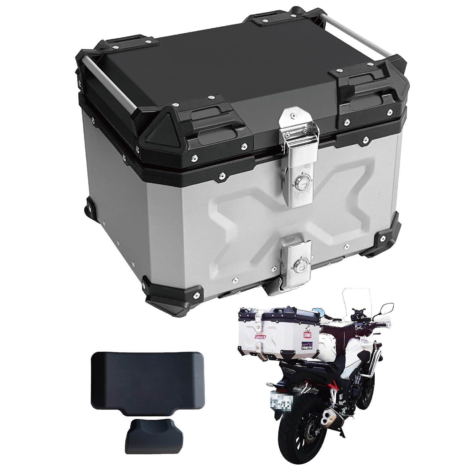 リアボックス トップケース パニアケース 大容量 アルミ製 取付ベース付属 フルフェイス対応 バイクボックス SILVER 45L
