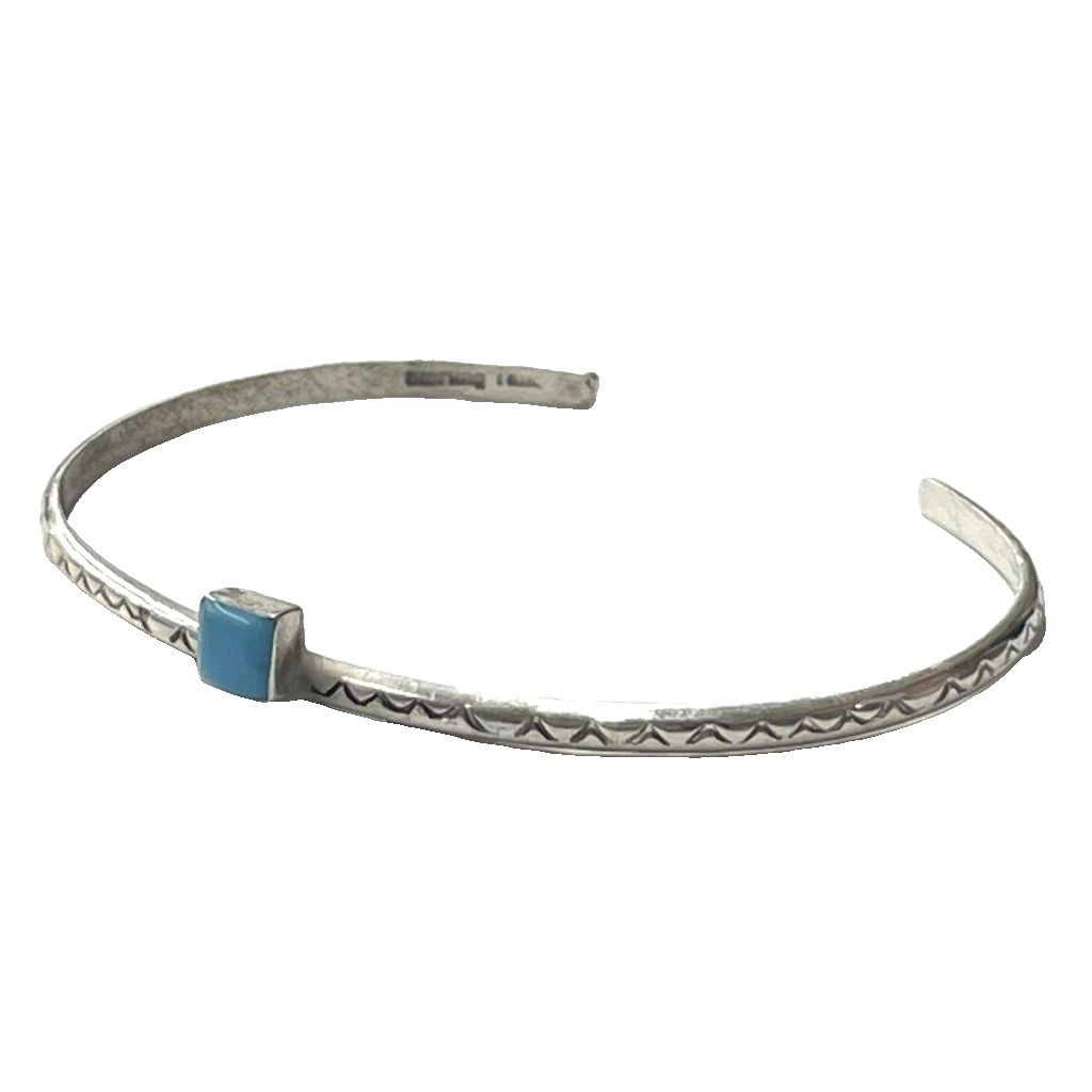 バングル スクエアカット スタンプワーク ロイストンターコイズ Lambert Tahe sterling刻印 シルバー ブレスレット