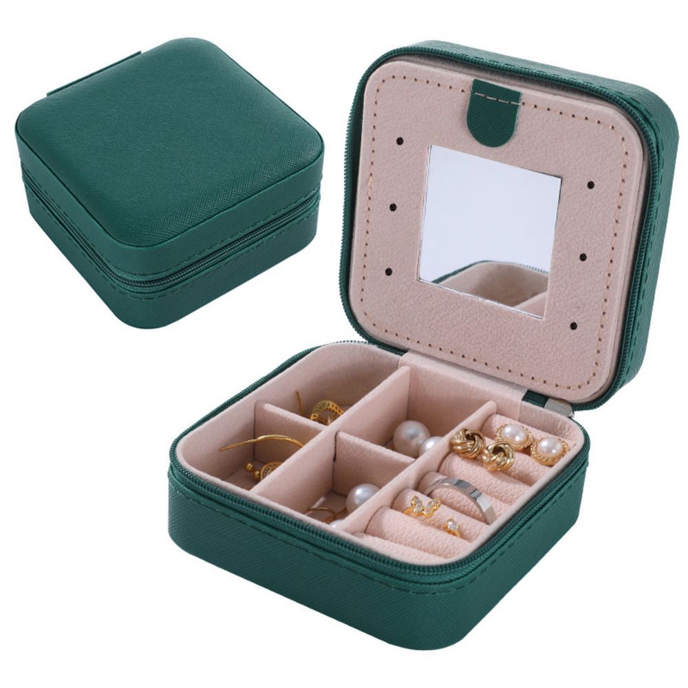 ☆ Green ☆ Jewelry Box Portable Stylish jelcsfs53 Jewelry Box Carrying Accessory Case Jewelry Case Portable Small Compact Travel Outing Simple Mirror Ring Necklace Earrings Watch Accessory Storage