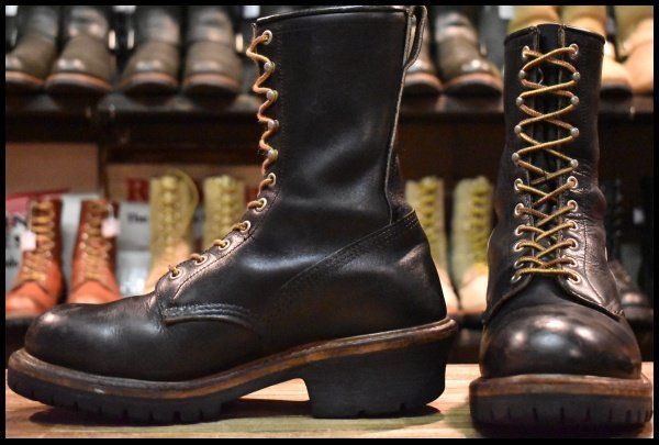 8.5EE PT91刺繍 レッドウィング 2218 ロガー 黒 ブラック スチールトゥ 編み上げ ブーツ redwing HOPESMORE FI091