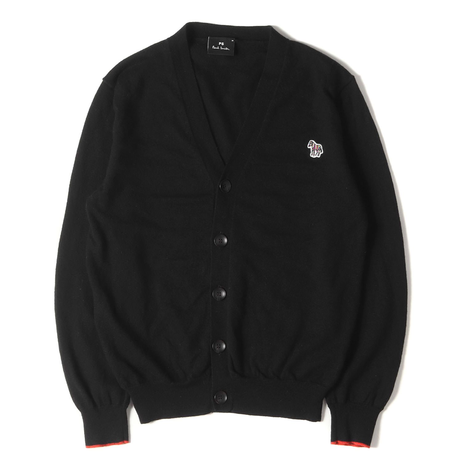 Paul Smith ポールスミス カーディガン サイズ:M スポーツストライプゼブラ ウール ハイゲージ ニット カーディガン SPORTS STRIPE ZEBRA CARDIGAN 282400 171SZ ブラック 黒 トップス セーター 【メンズ】【中古】 Paul Smith ポールスミス カーディガン サイズ:M スポーツストライプ