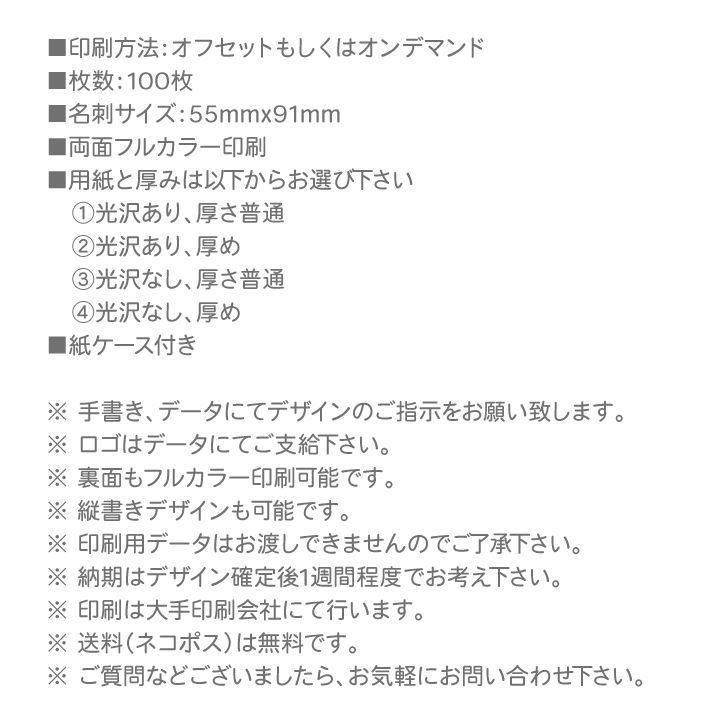 名刺 名刺印刷名刺印刷 100枚 両面フルカラー 紙ケース付 No.0124