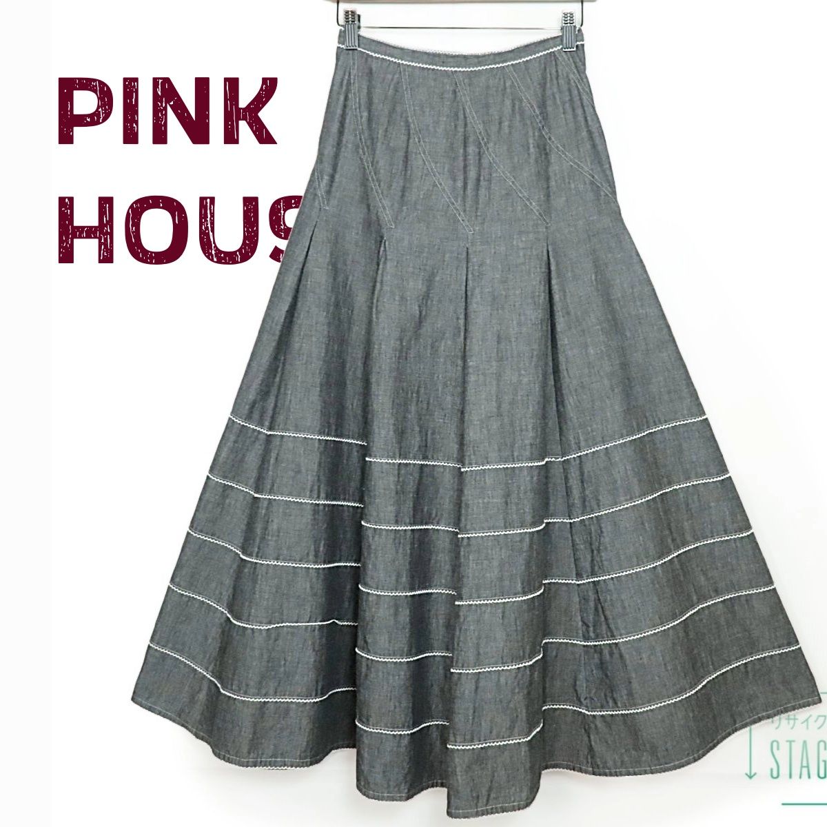pink house ⌇ デニム ティアードスカート ビックロゴプリントストレッチデニムスカート （デニムスカート