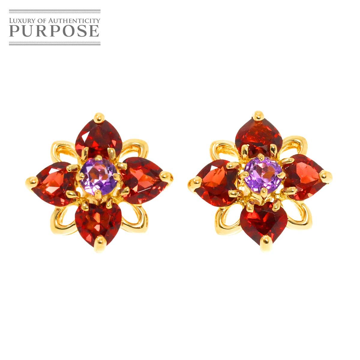 ガーネット アメジスト ピアス K18 YG イエローゴールド 750 Garnet Earrings Pierced 90281864