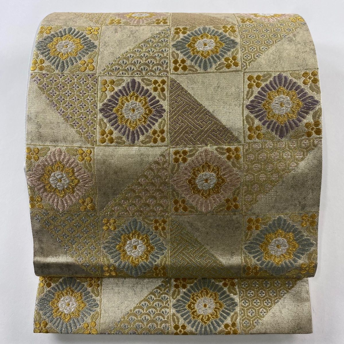 花菱模様 金糸 パステルカラー キラキラ 六通 正絹 フォーマルな袋帯 173 花菱模様 金糸 パステルカラー キラキラ 六通 正絹 フォーマルな