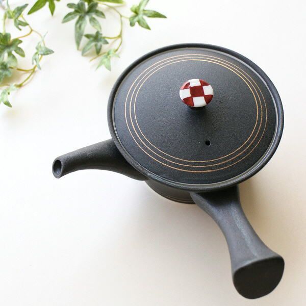 急須 おしゃれ 陶器 磁器 焼物 洗いやすい きゅうす 有田焼 食洗機対応 マット スタイリッシュ モダン 黒マット市松金線 急須