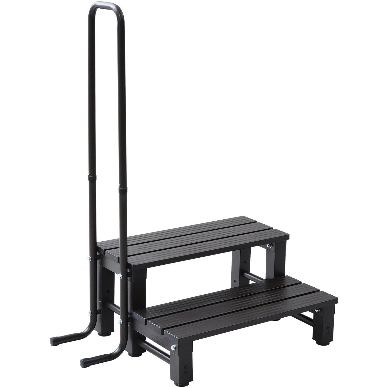 在庫 バルコニー ステップ幅26cm ベランダ 耐荷重80kg デッキ 縁台 幅64.6 取っ手を含む81.5cm ×奥行53×高さ118cm 段差解消 取っ手付きアルミ2段踏み台 介護 ダークブラウン ガーデンマスター YM-8002H