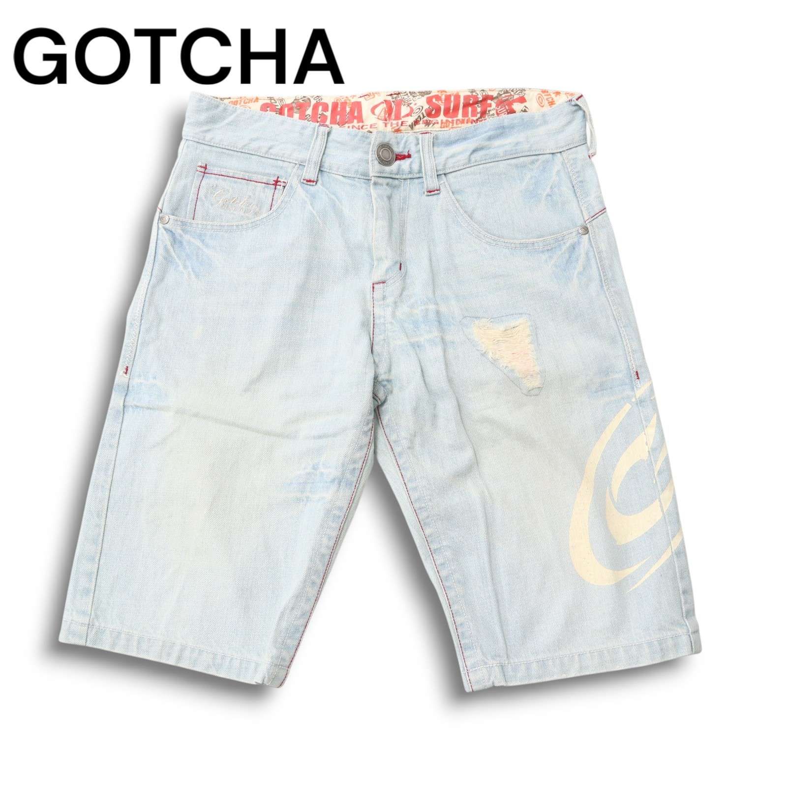 GOTCHA ガッチャ ダメージ&USED加工☆ ロゴ プリント デニム