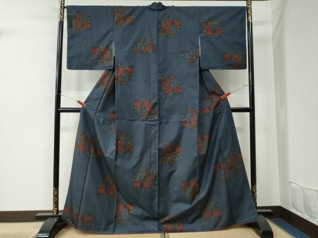 平和屋着物▽お召 反物 着尺 雲取り草花文 正絹 逸品 未使用 AAAW6595iu