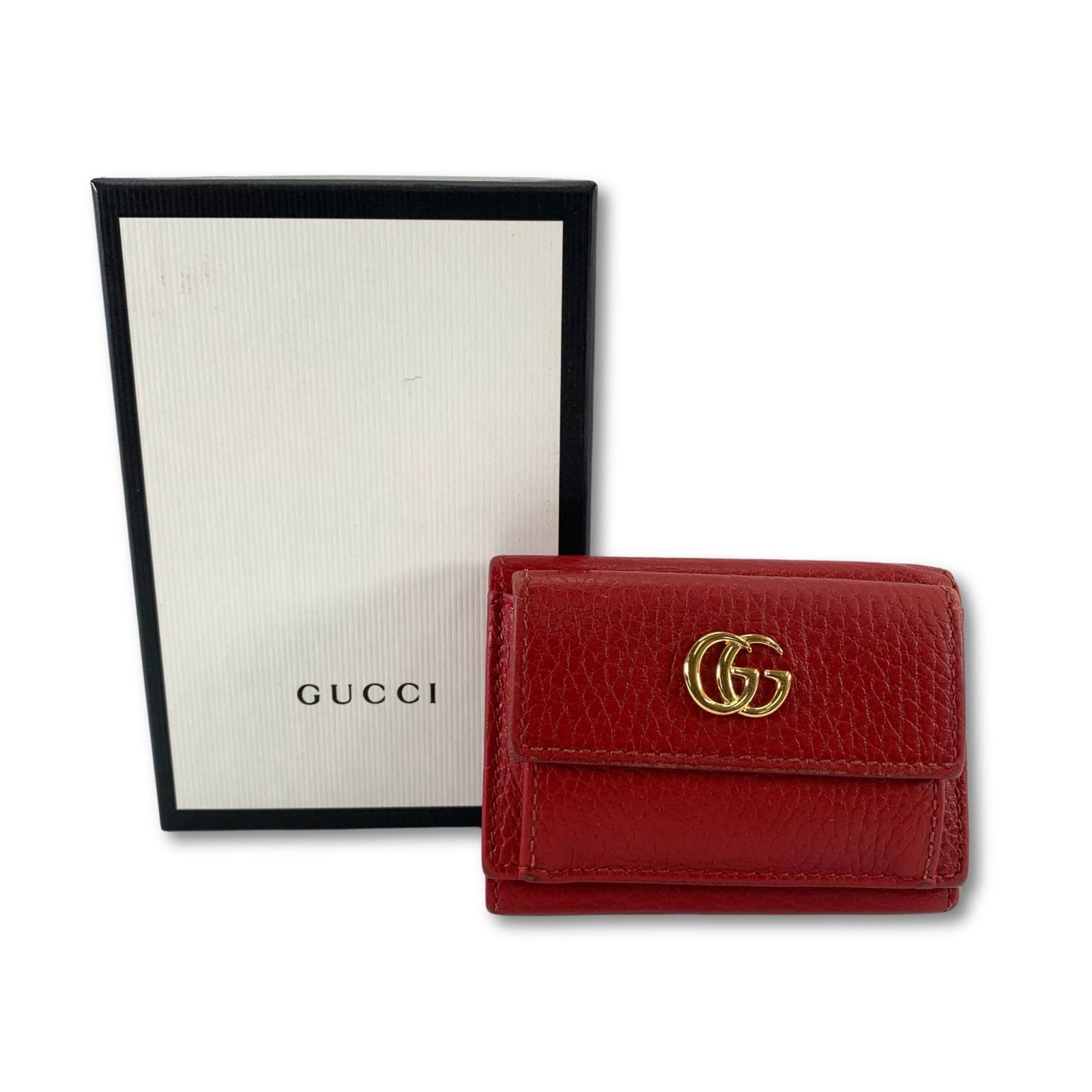 GUCCI グッチ 三つ折り財布 マーモント GG金具 コンパクト レザー 