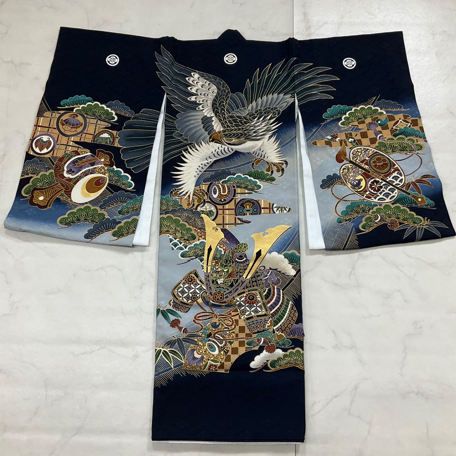 ◆kimono one◆ ◆産着◆お宮参り◆刺繍◆正絹◆襦袢付き◆七五三◆３歳用◆男の子着物◆七五三お詣り男の子着物こどものひお正月卒業式◆U106