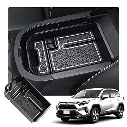 ホワイト 【RAV4】 トヨタ RAV4 50系 専用 コンソールボックス RAV4 センターコンソールトレイ 内装パーツ 小物入れトレイ  ラバーマット付き 車種専用設計 (白)