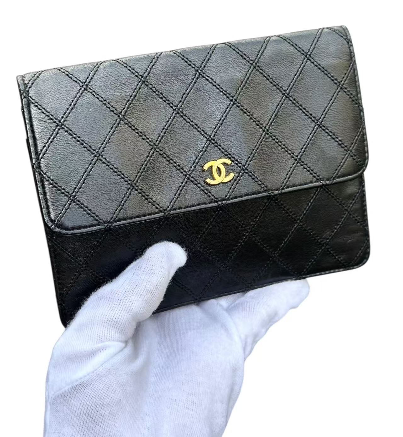 ◆本物シャネルCHANELビコローレラムスキンココマークCCゴールド金具クラッチバッグセカンドバッグポーチ長財布ポーチ黒金ブラック