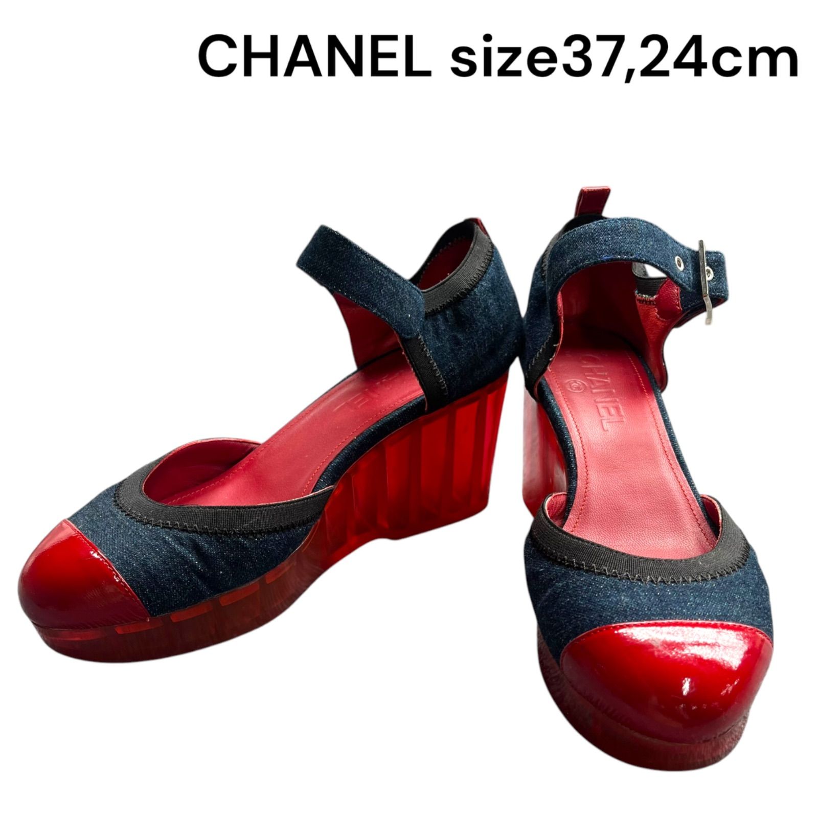 ○シャネル CHANEL バイカラー ココマーク デニム クリアソール